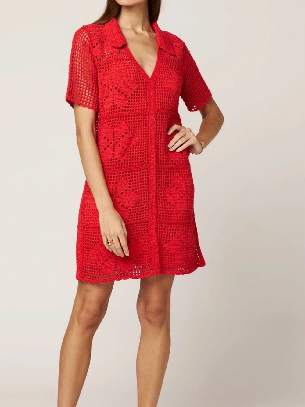 Cleobella Crochet V-Neck Short Sleeve Dress